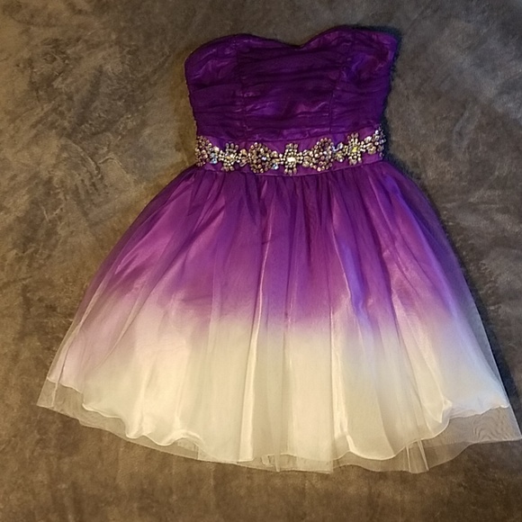open lace back dress White and Purple Sweetheart Lace Wedding Dress, Ombre Wedding Dresses –  formalgowns main image 1